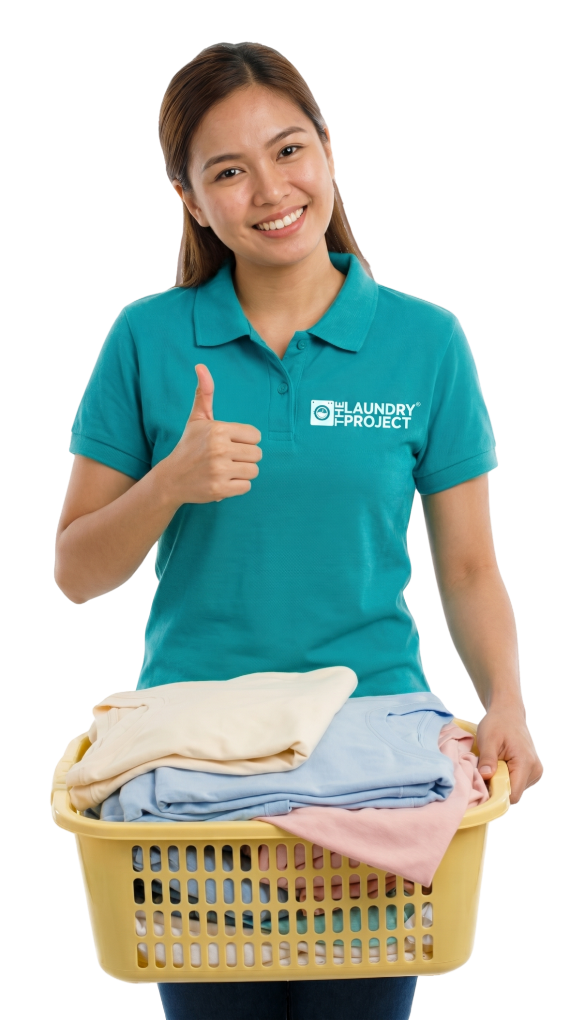 Laundry Project staff with freshly cleaned laundry